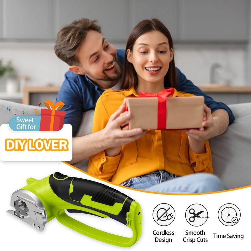 Mershca Cordless Electric Scissors, 4V Rechargeable Box Cutter & Cardboard Cutter with LED Light, Safety Lock - Rotary Cutter for Fabric, Leather, Carpet, Plastic, Crafting, Sewing with Storage Box (Green) - Image 5